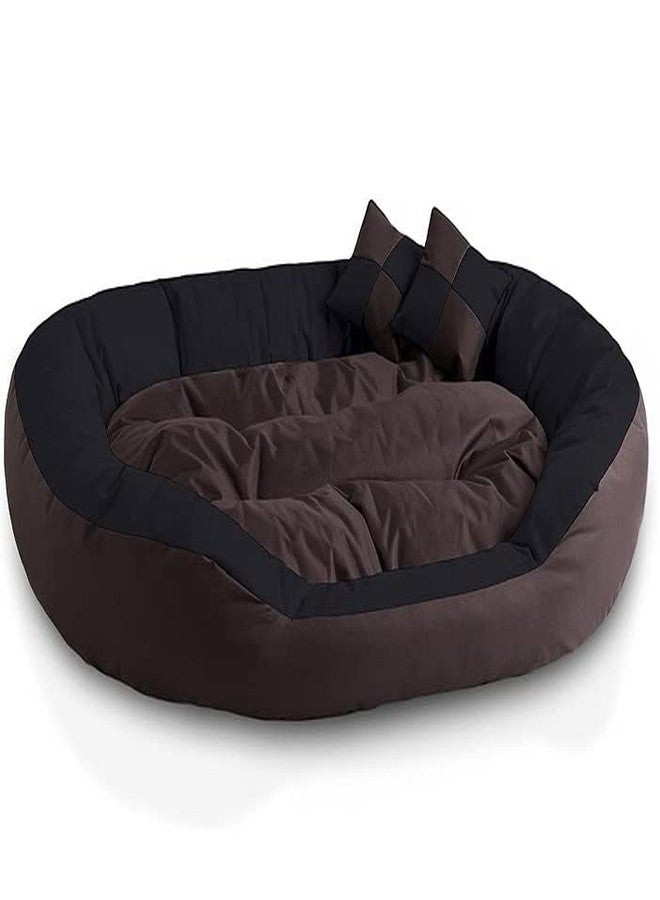 Gorgeous Latest Unique Beds,Sofa Style Velvet Round Bed for Dog and Cat (Red,Black)-Small (S, Brown-Black) - Image 2